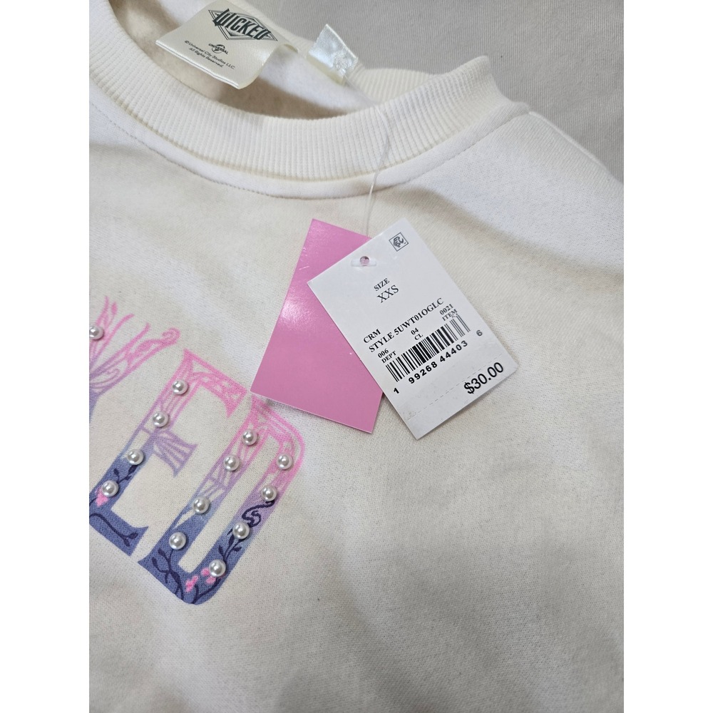 Wicked Movie Butterfly Pearl Graphic Sweatshirt Cream XXS 5UWT01OGLC NWT - Picture 2 of 10
